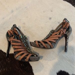 Sam Edelman Leather and Jeweled Strappy Stilettos
